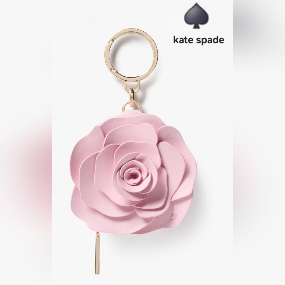 Kate Spade Flora Flower Bag Charm Coin Key In Pink Horizon Leather
